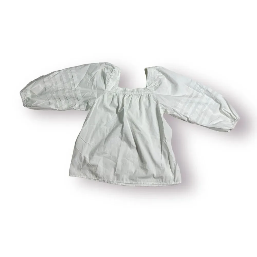 Madewell Square-Neck White Top Cottage Core Pleat Balloon Puff Sleeve Size Small